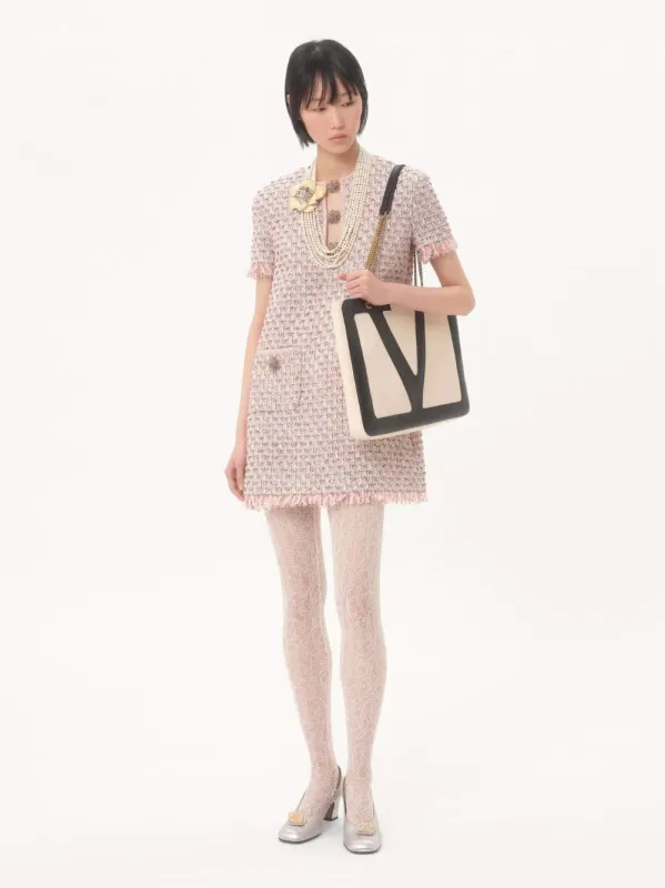 Pastel Ribbon Tweed Embroidered Mini Dress sold by Fashion Clinic