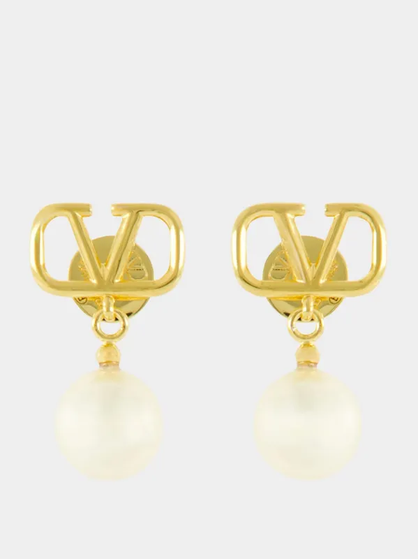 VLogo Signature Pearl Earrings Gold sold by Fashion Clinic