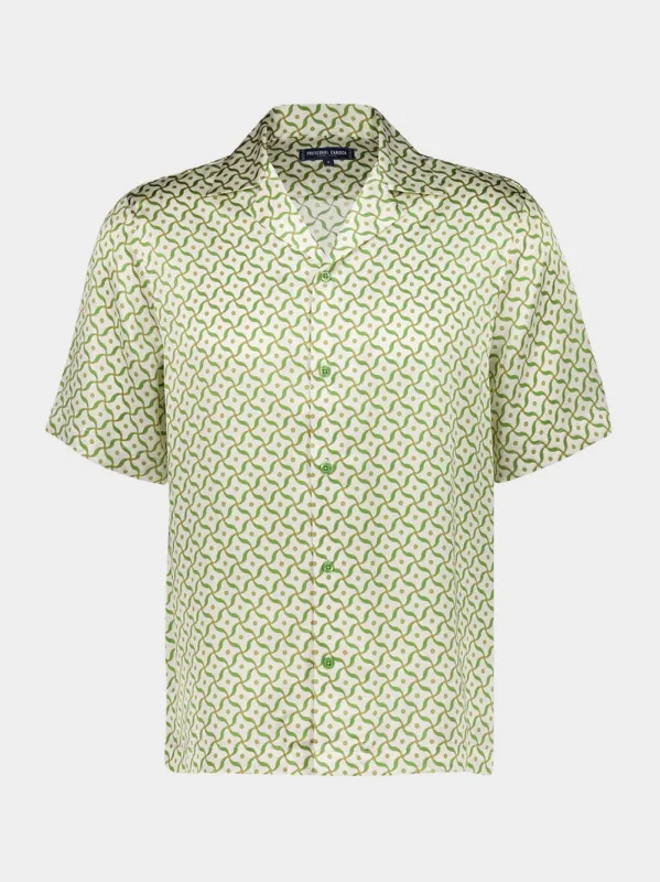 Ivory and Parakeet Green Roberto Silk Shirt sold by Fashion Clinic
