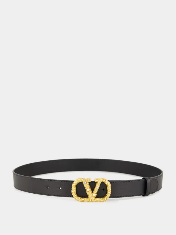 Leather Belt with VLogo and Pearls sold by Fashion Clinic