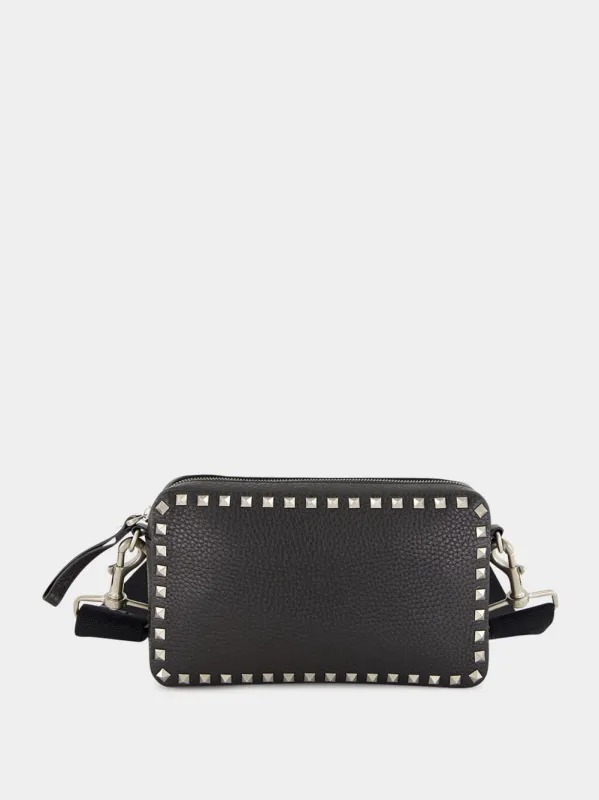 Black Rockstud Leather Crossbody Bag sold by Fashion Clinic