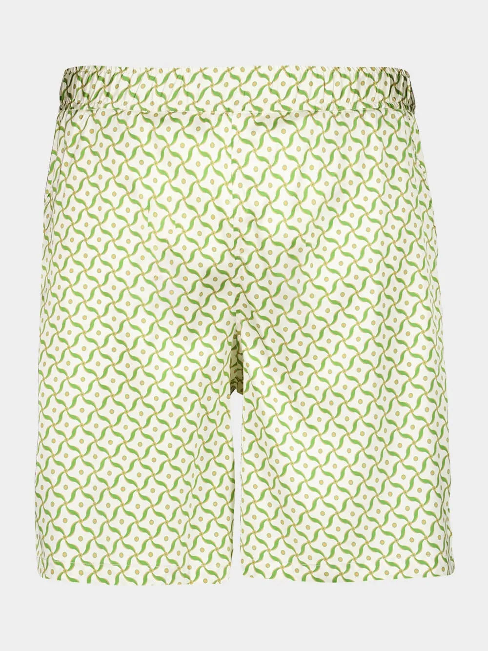 Ivory and Parakeet Green Palma Silk Shorts sold by Fashion Clinic