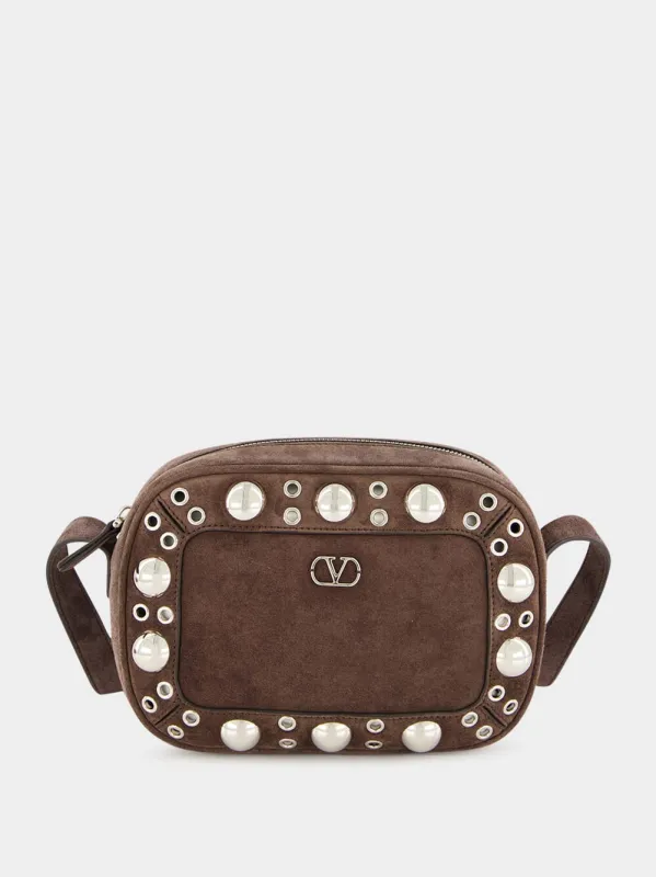 Brown Nellcôte Suede Crossbody Bag with Studs sold by Fashion Clinic