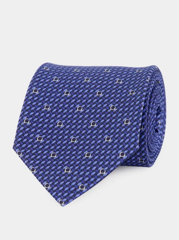 Navy Blue Printed Silk Tie sold by Fashion Clinic