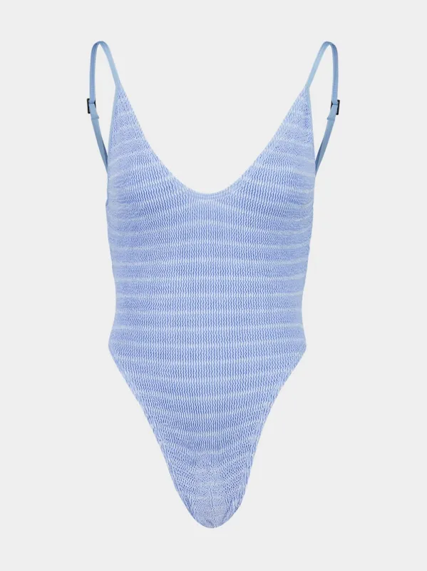 Powder Blue Stripe Everly One-Piece Swimsuit sold by Fashion Clinic