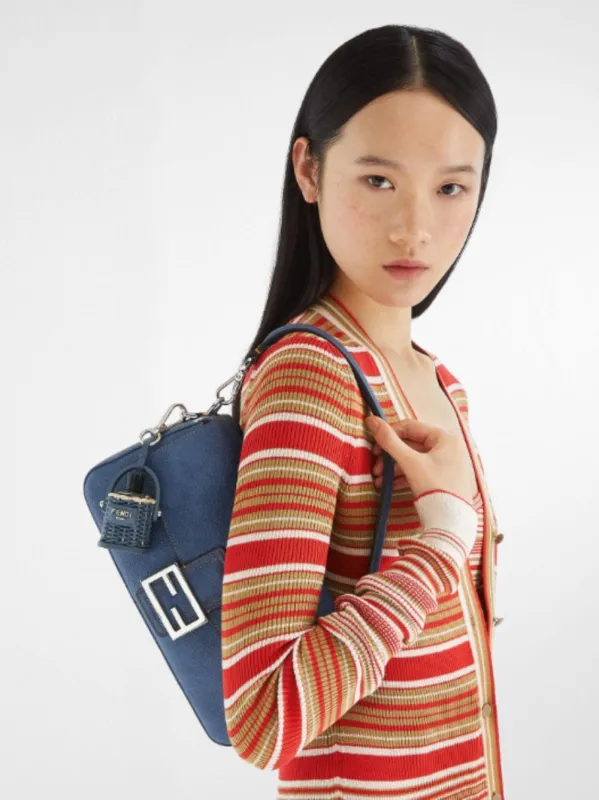 Blue Denim-Effect Leather Baguette sold by Fashion Clinic