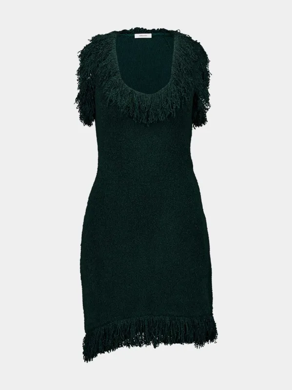 Moss Green Mini Dress with Fringe Detail sold by Fashion Clinic