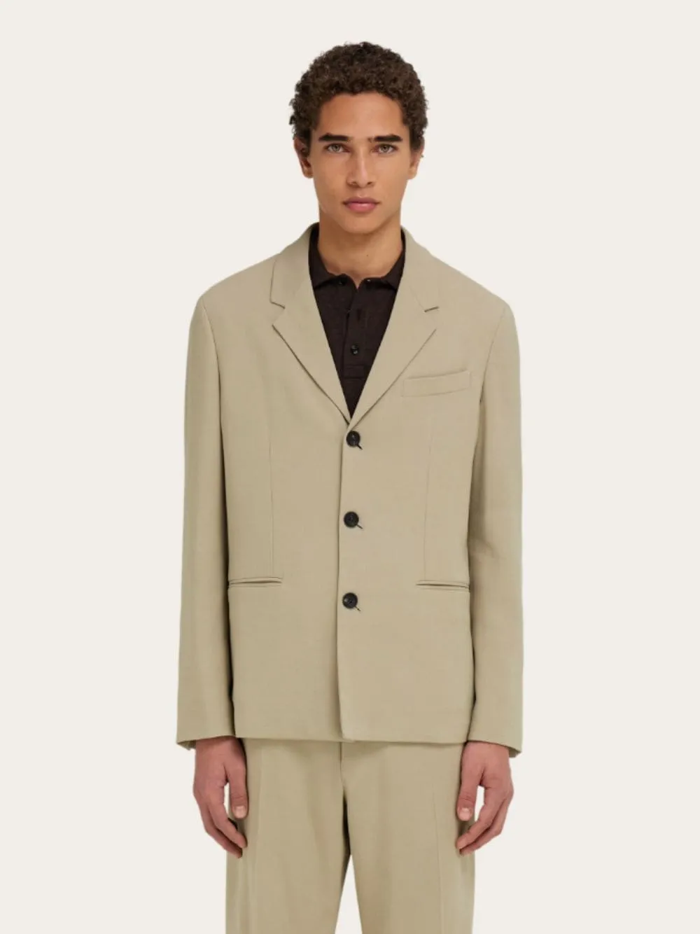 Sand Single-Breasted Silk-Blend Blazer sold by Fashion Clinic product image thumbnail 2