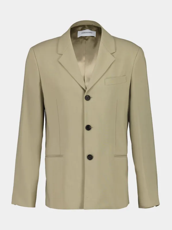 Sand Single-Breasted Silk-Blend Blazer sold by Fashion Clinic