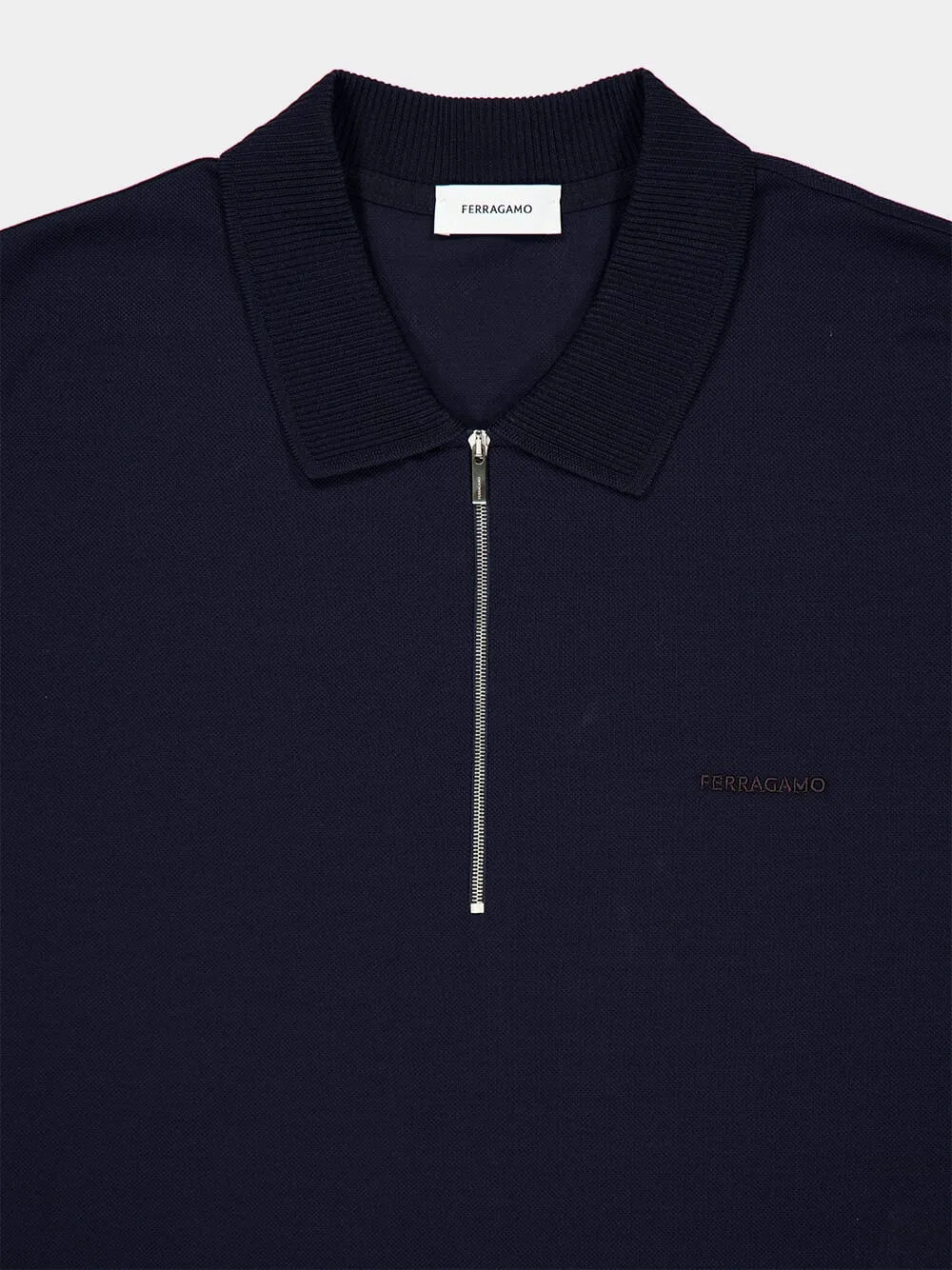 Navy Blue Cotton Polo with Zip Collar sold by Fashion Clinic product image thumbnail 5