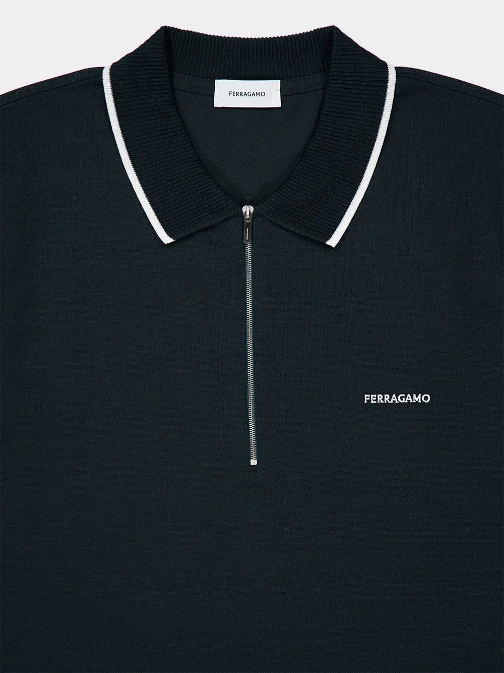 Moss Green Piqué Cotton Polo with Zip sold by Fashion Clinic product image thumbnail 3