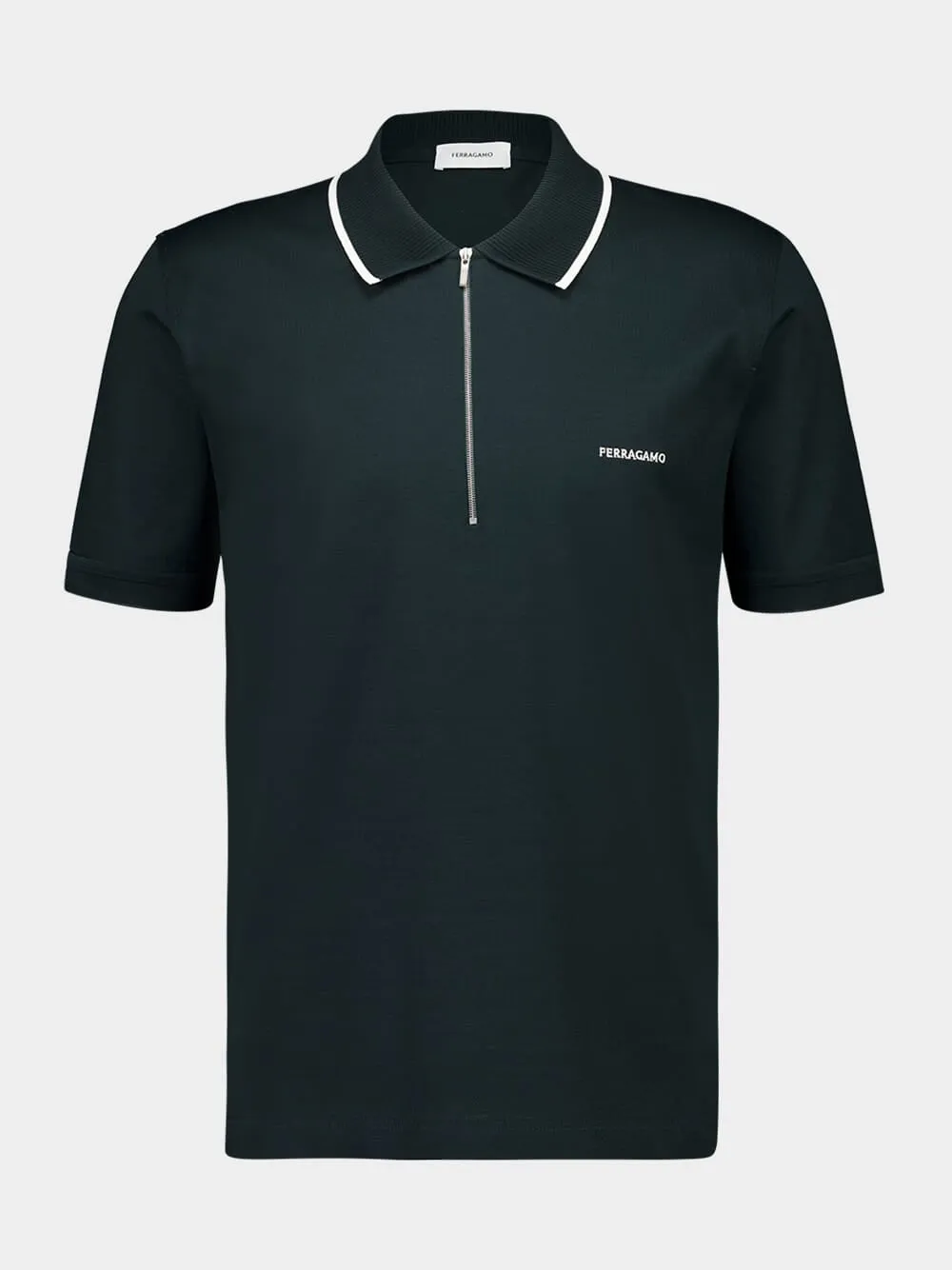 Moss Green Piqué Cotton Polo with Zip sold by Fashion Clinic