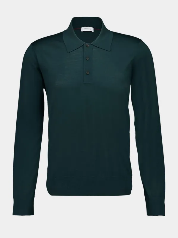 Moss Green Long-Sleeve Wool Polo Shirt sold by Fashion Clinic