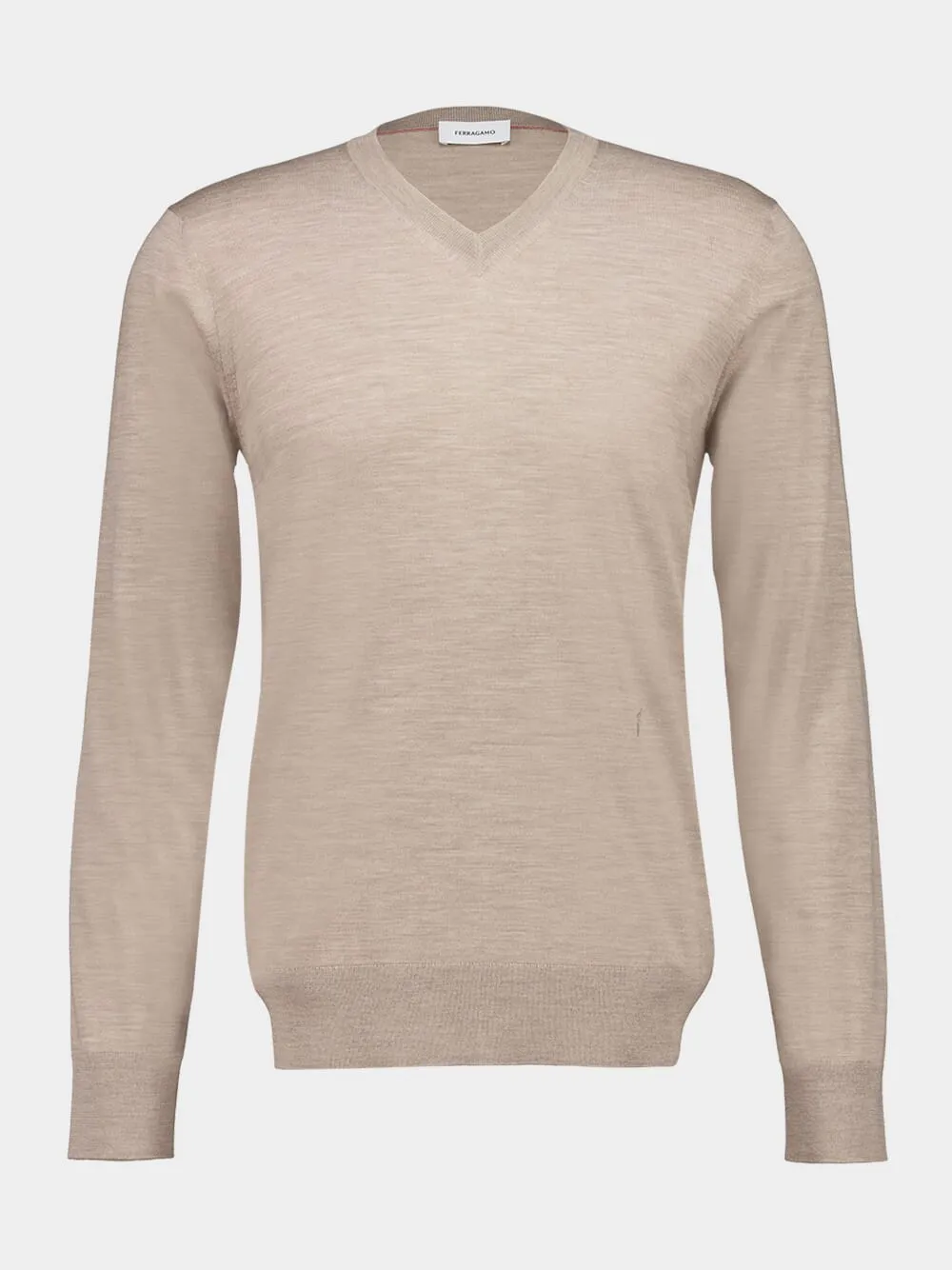Sand Virgin Wool V-Neck Sweater sold by Fashion Clinic