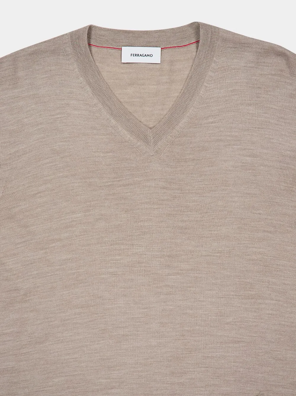 Sand Virgin Wool V-Neck Sweater sold by Fashion Clinic product image thumbnail 3