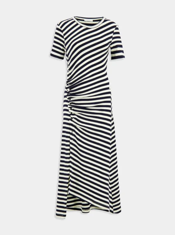 Black and Cream Draped Wool Midi Dress sold by Fashion Clinic