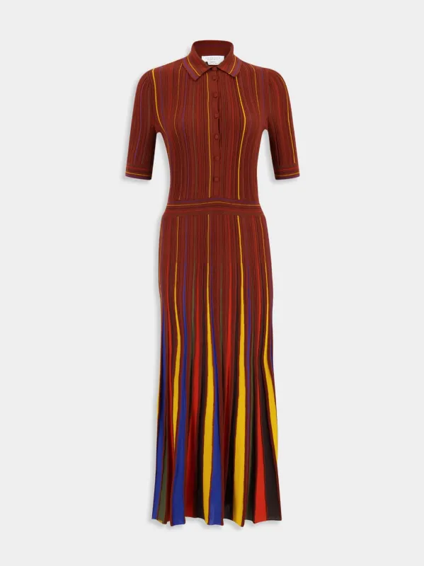 Burnt Sienna Calypso Pinstripe Knit Dress made by Gabriela Hearst