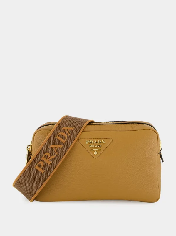 Caramel Double-Zip Leather Crossbody Bag sold by Fashion Clinic