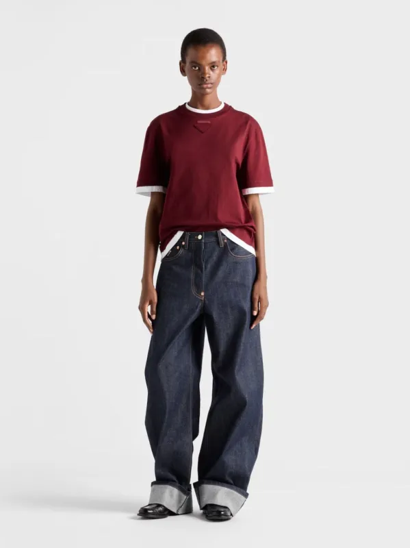 Amaranth Red Layered Cotton T-Shirt sold by Fashion Clinic