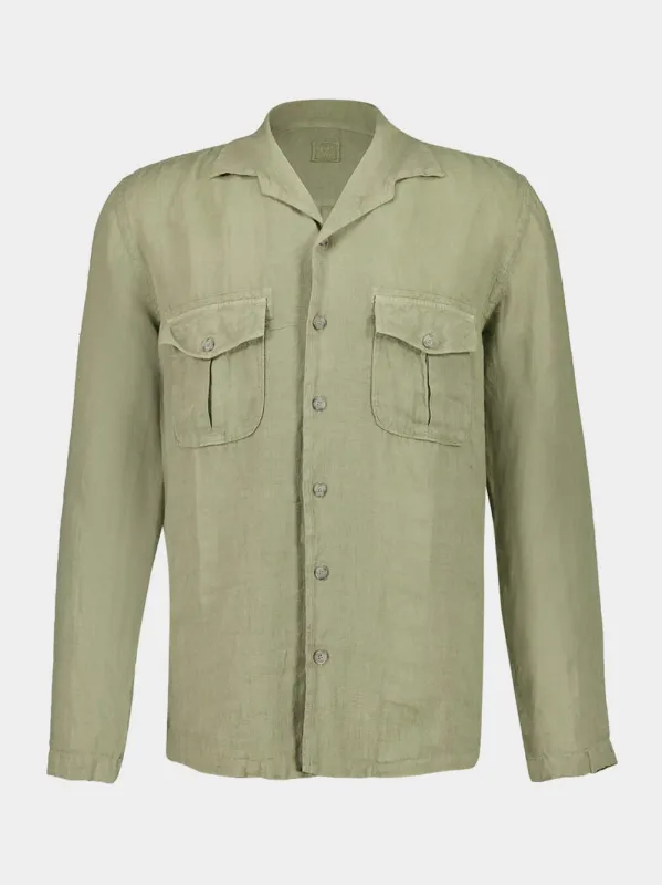 Cactus Green Linen Shirt with Pockets sold by Fashion Clinic