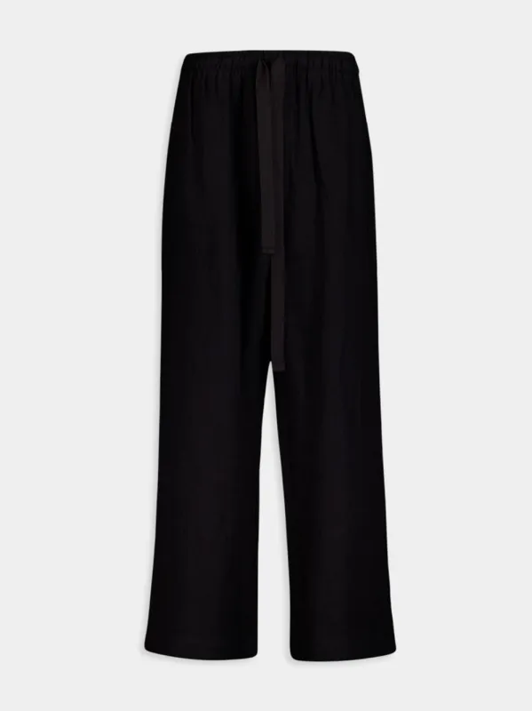 Black Linen Drawcord Trousers sold by Fashion Clinic