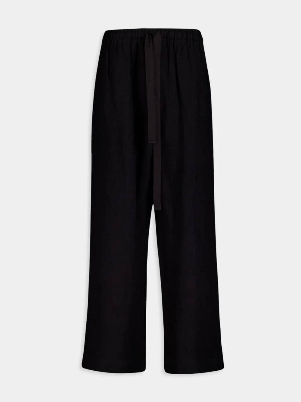 Black Linen Drawcord Trousers sold by Fashion Clinic
