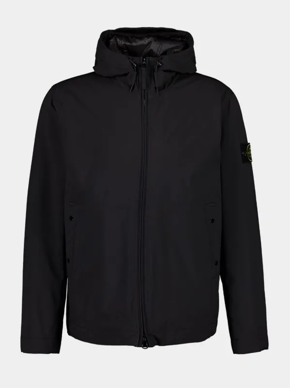 Black Soft Shell Hooded Jacket made by Stone Island