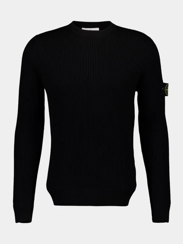 Black Full Rib RWS Wool Jumper sold by Fashion Clinic