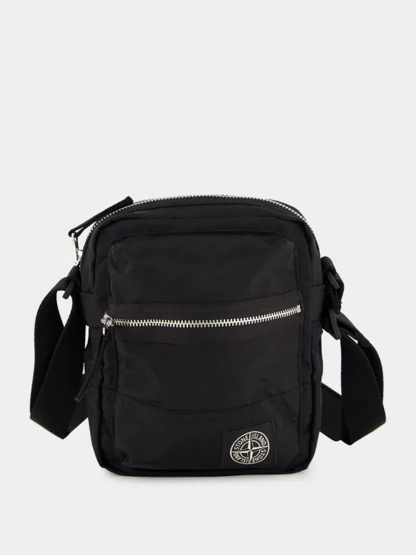Black Coated Nylon Metal ECONYL® Pouch Bag sold by Fashion Clinic
