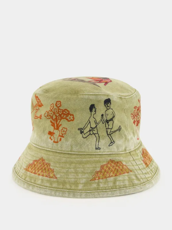 Khaki Green Lavi Printed Cotton Bucket Hat sold by Fashion Clinic