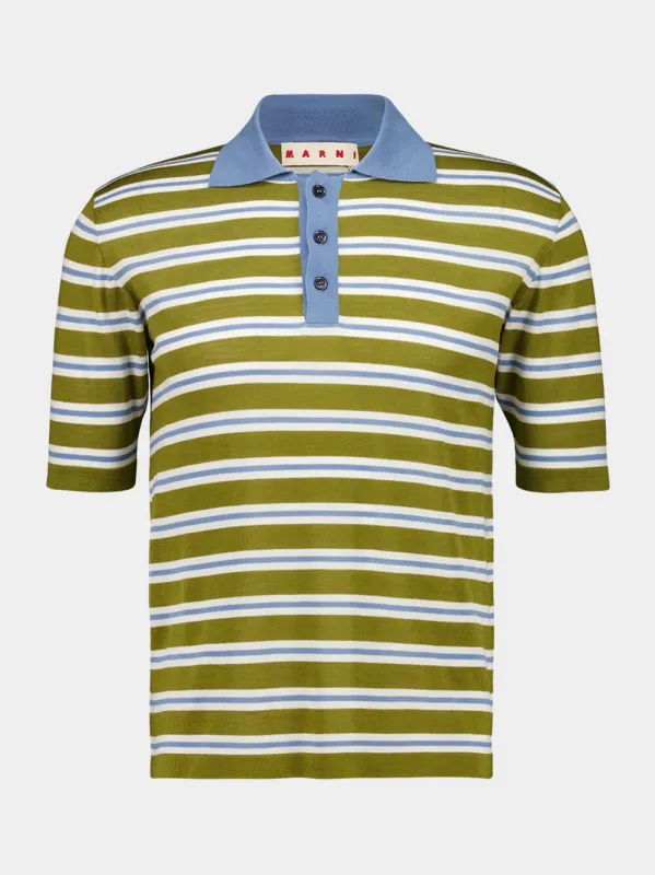 Grass Green Striped Wool Polo Shirt sold by Fashion Clinic