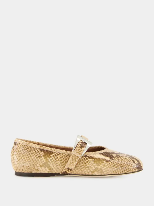 Powder Python-Print Sveva Buckle Ballet Flat sold by Fashion Clinic