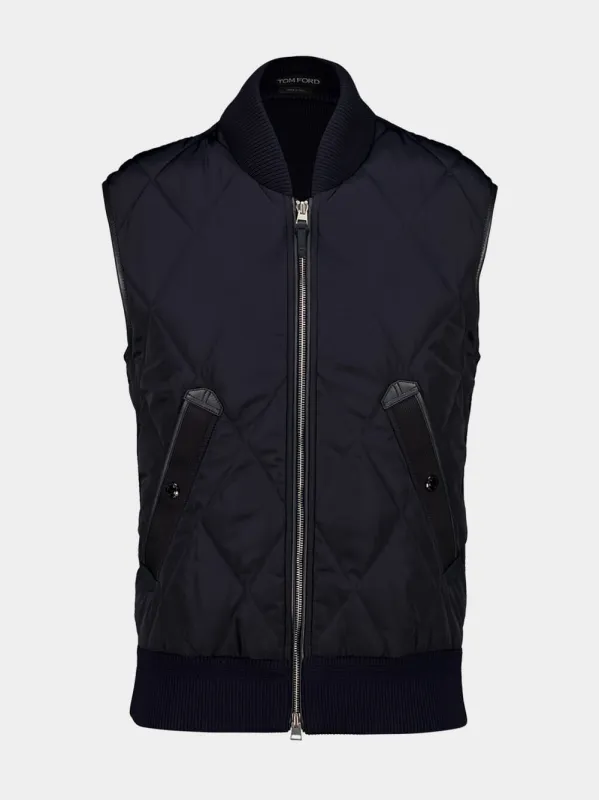 Ink Blue Diamond Quilted Nylon Zipped Gilet sold by Fashion Clinic