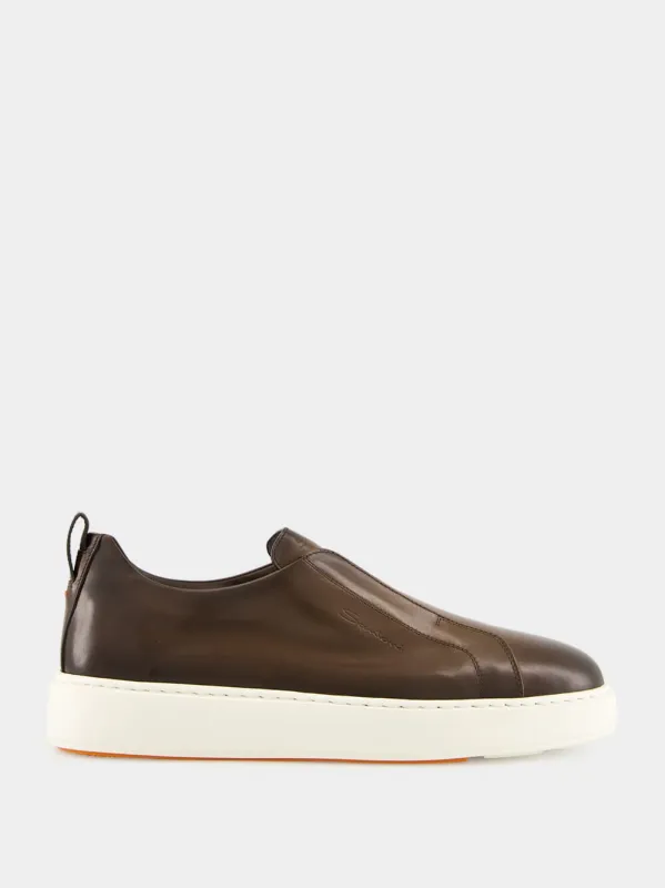 Dark Brown Ultra-Touch Leather Slip-On Sneakers sold by Fashion Clinic