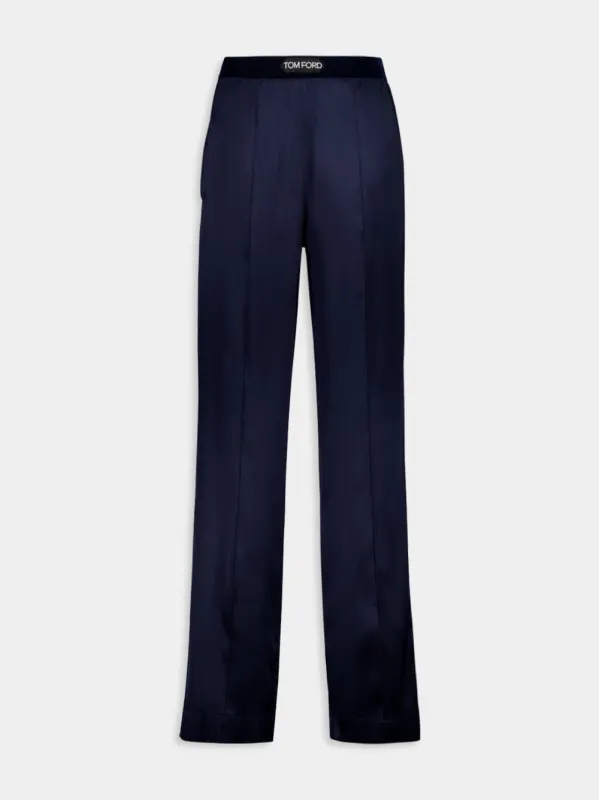 Dark Navy Stretch Silk Satin Relaxed PJ Pants sold by Fashion Clinic