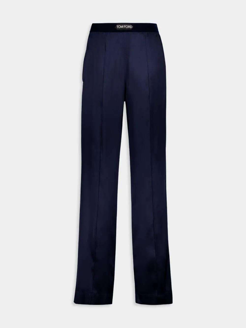 Dark Navy Stretch Silk Satin Relaxed PJ Pants sold by Fashion Clinic