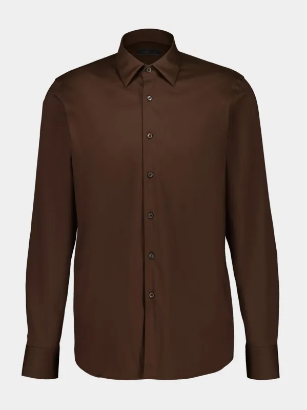 Ebony Brown Stretch Cotton Slim Shirt sold by Fashion Clinic