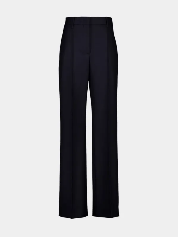Dark Blue Straight-Leg Virgin Wool Trousers sold by Fashion Clinic