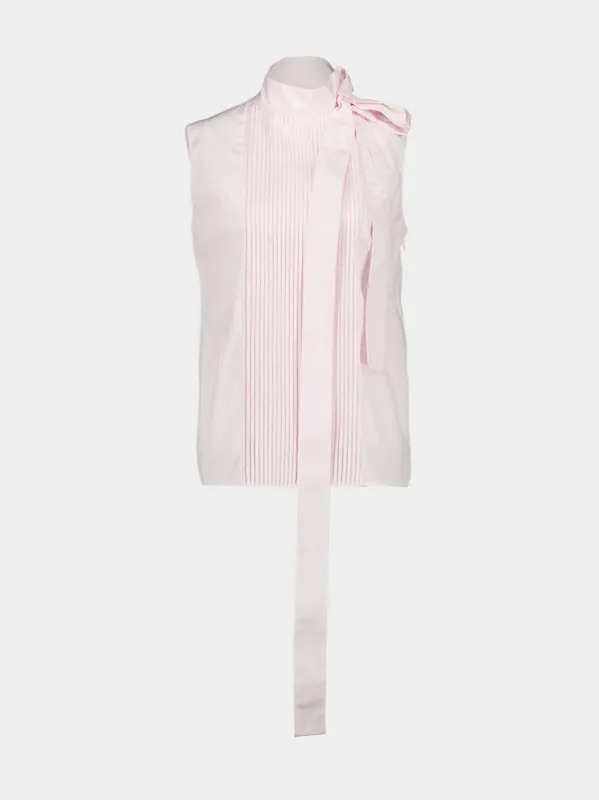 Light Pink Sleeveless Cotton Shirt with Neck Bow sold by Fashion Clinic