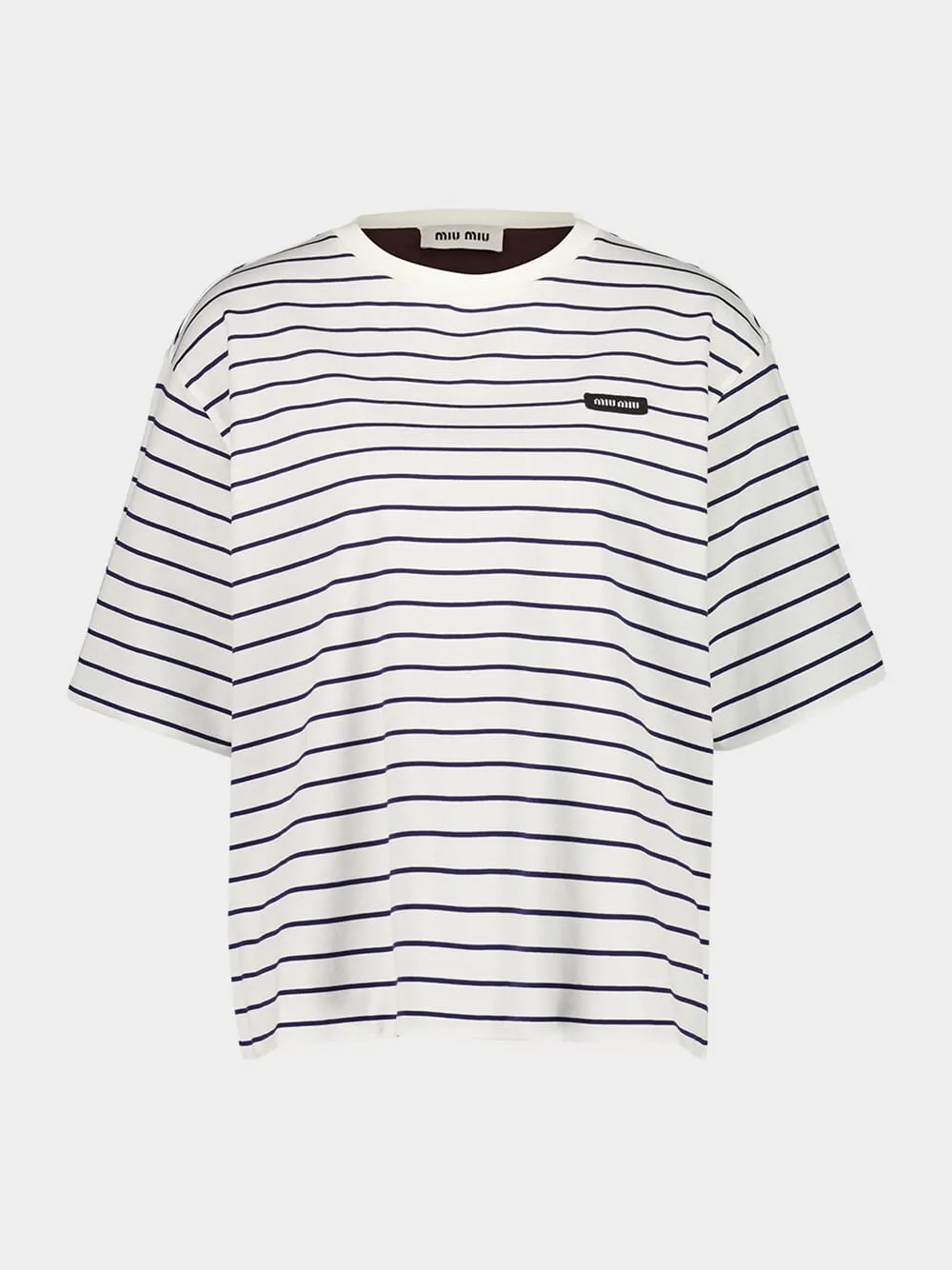 White, Blue and Cacao Striped Cotton T-Shirt sold by Fashion Clinic