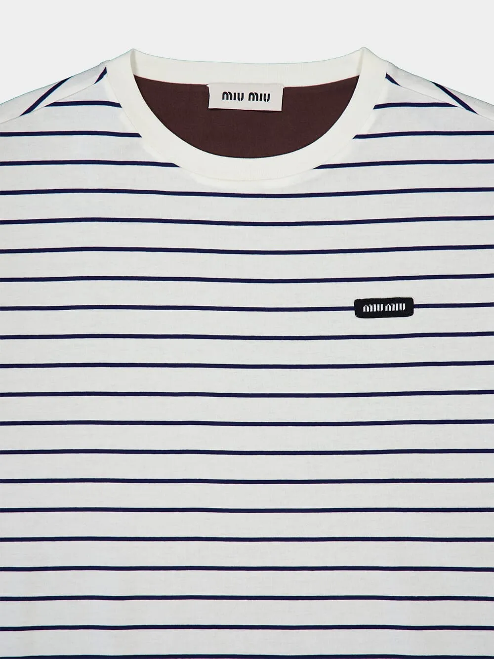 White, Blue and Cacao Striped Cotton T-Shirt sold by Fashion Clinic product image thumbnail 3