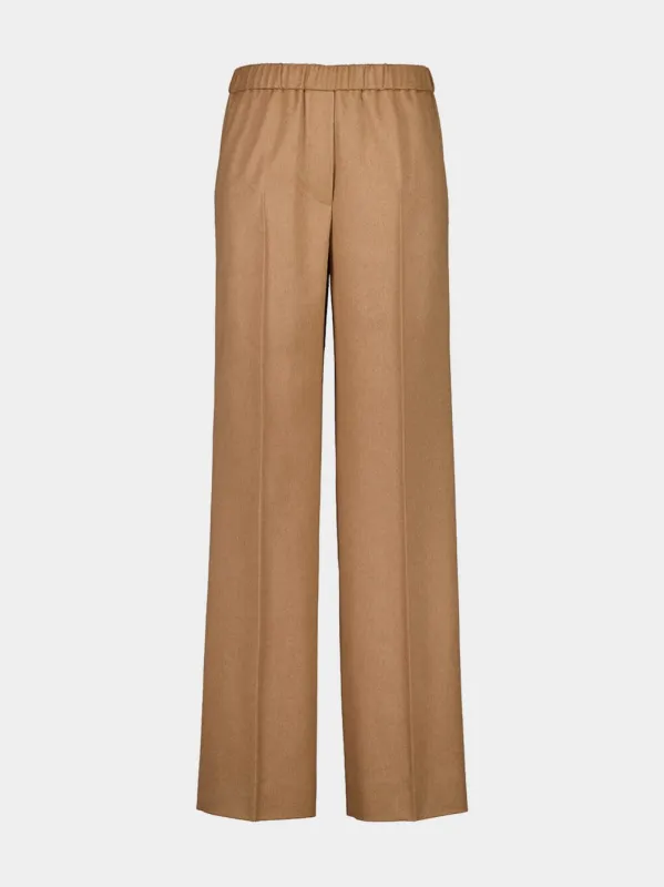 Camel Wide-Leg Woven Trousers sold by Fashion Clinic
