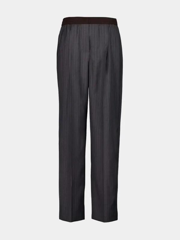 Ardesia Grey Wide-Leg Striped Wool Trousers sold by Fashion Clinic
