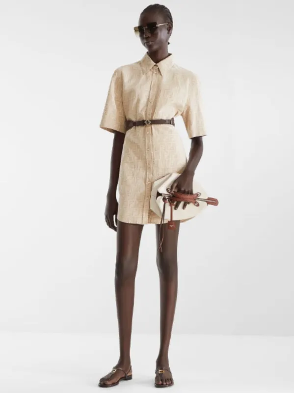 Beige FF Chambray Shirt Dress sold by Fashion Clinic