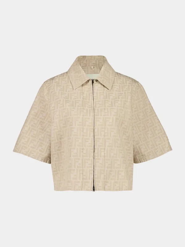 Beige Cropped FF Chambray Jacket sold by Fashion Clinic