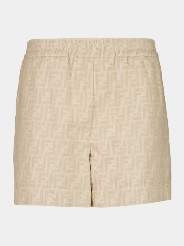 Beige FF Chambray Cotton Linen Shorts sold by Fashion Clinic