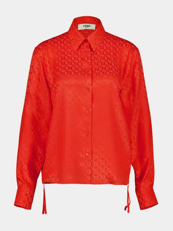 Red Silk FF Jacquard Long-Sleeve Shirt sold by Fashion Clinic