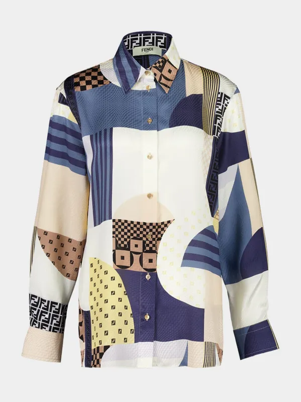Blue Silk Patchwork Print Shirt sold by Fashion Clinic