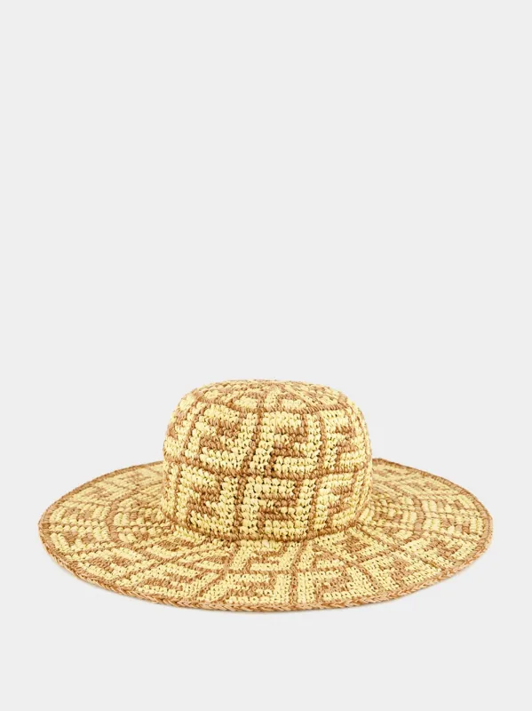 Beige FF Cotton Wide-Brim Hat made by Fendi