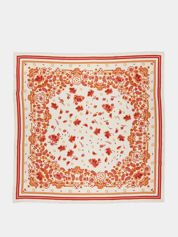 Ivory Silk Coral Bandana Foulard sold by Fashion Clinic